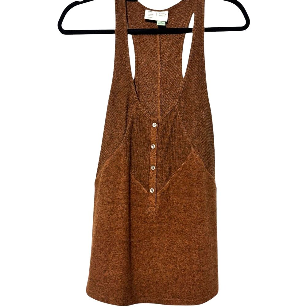 Saturday Sunday Anthropologie Brown Knit Henley Tank Top Medium Racerback Boho